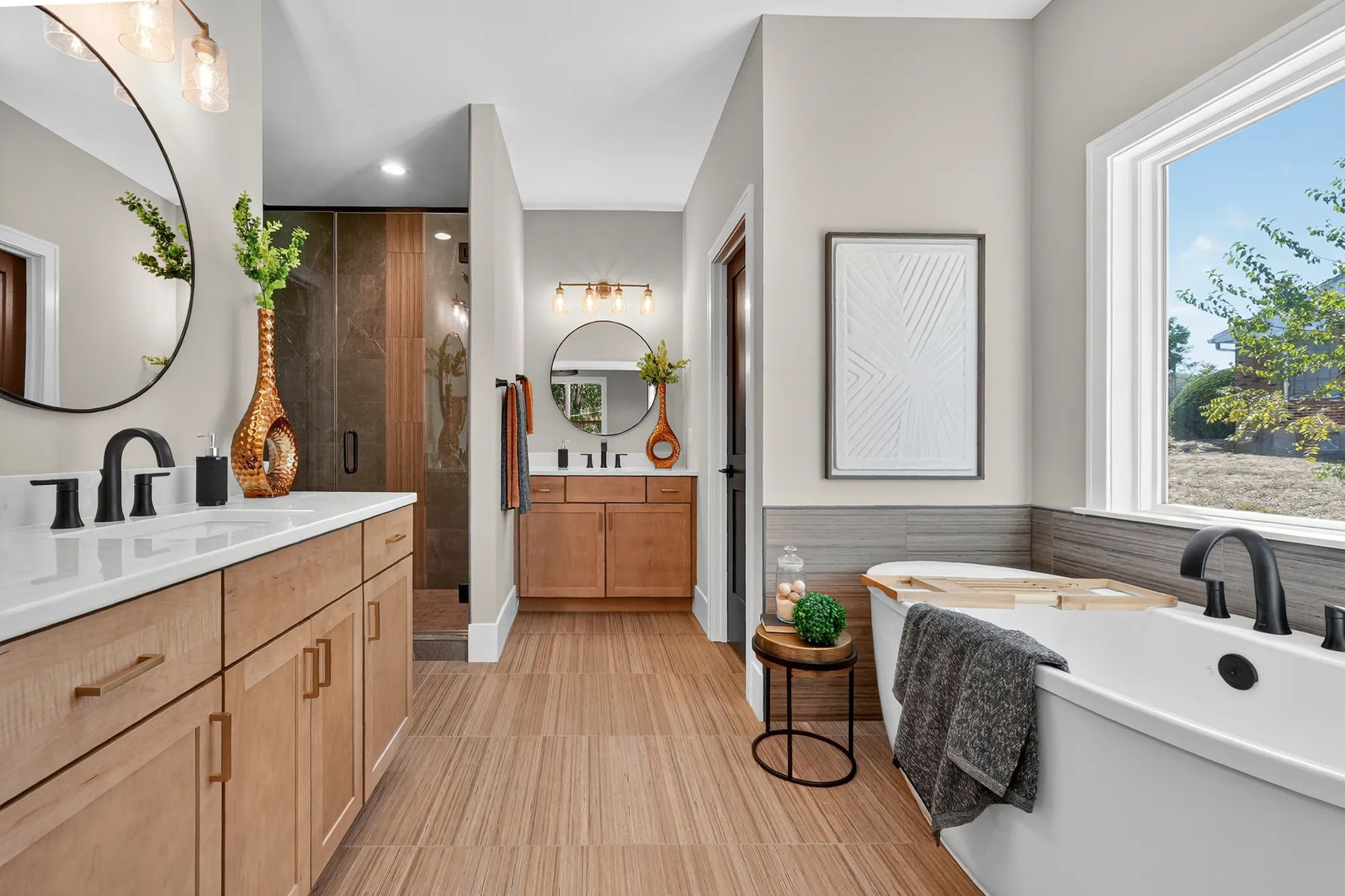 McKelvey Homes owner's bathroom with soaking tub and walk-in shower